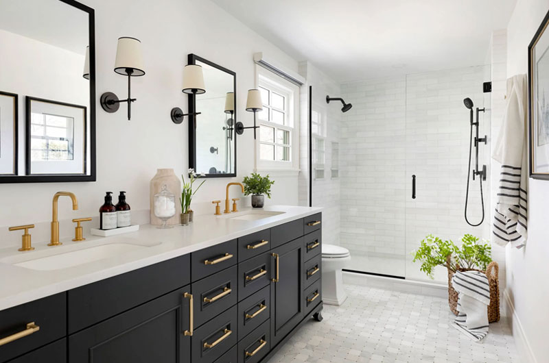 Stylish bathroom renovation with walk-in shower and modern fittings