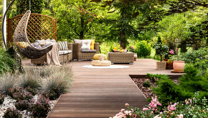Lush, manicured garden designed by Africa Obey's landscaping team